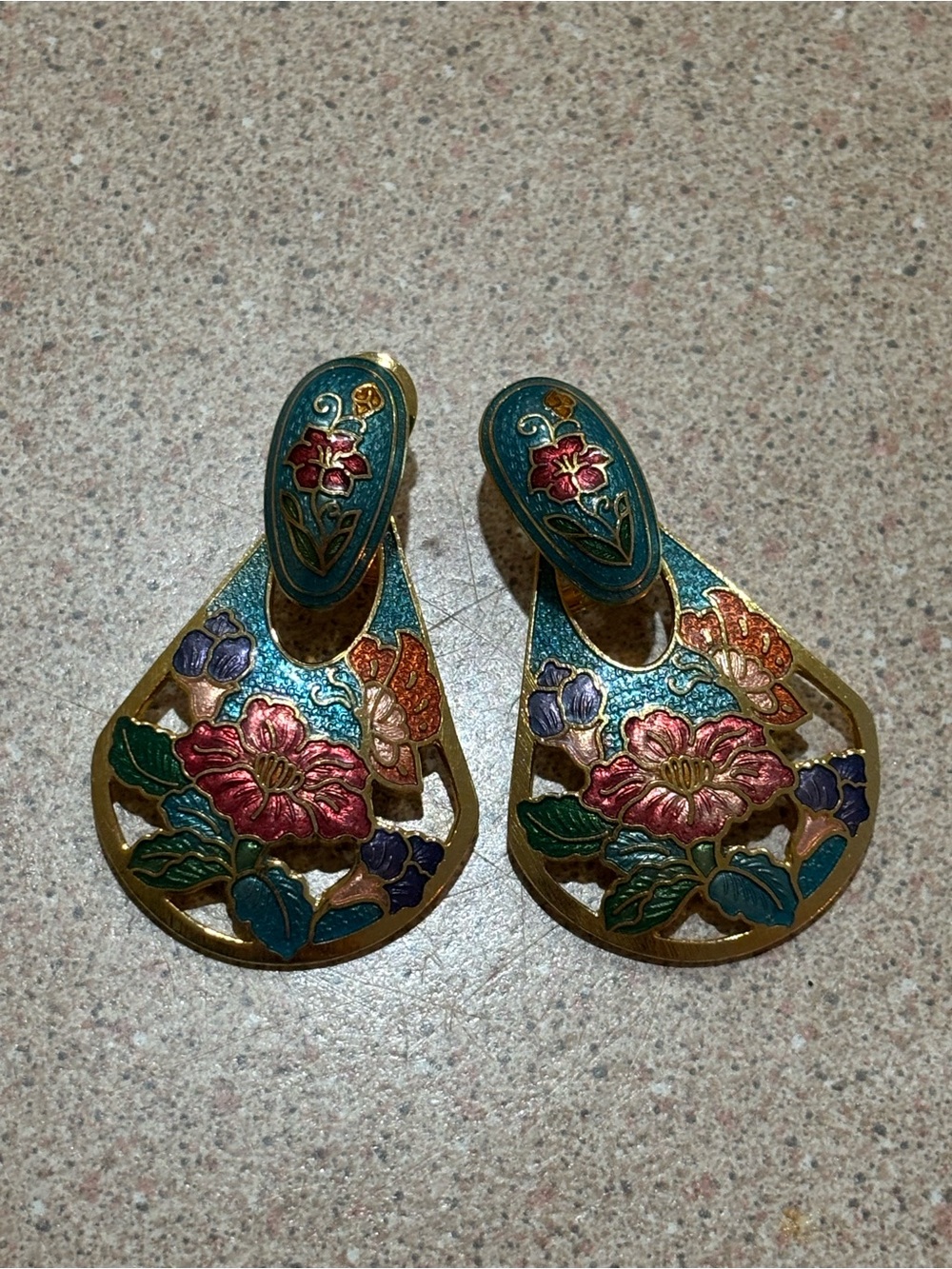 Floral Cloisonné Drop Earrings